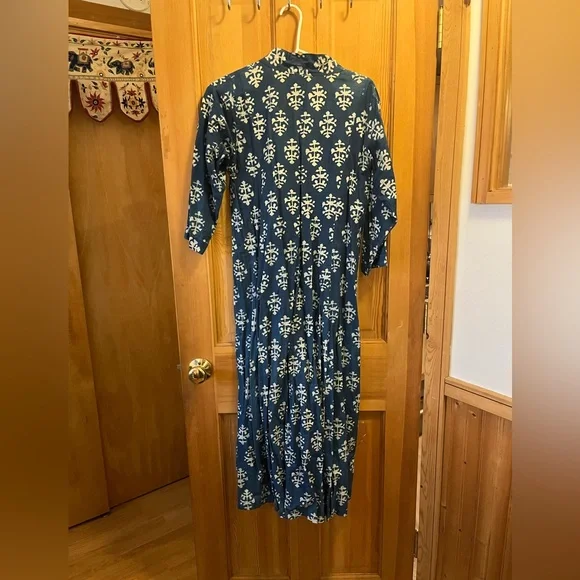 Indigo Blue Midi Dress in Indian Cotton - Picture 2 of 7